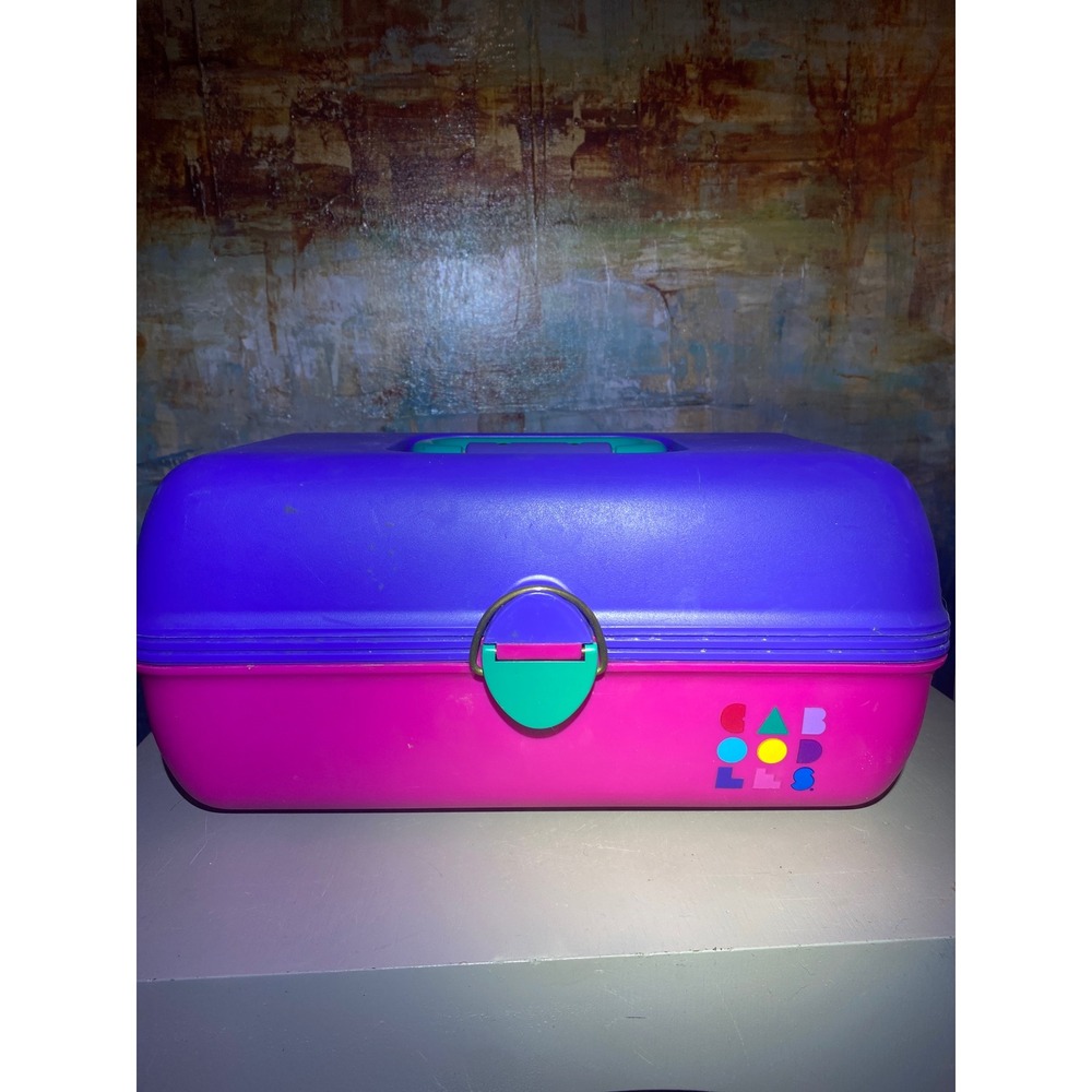 Vintage Caboodles Makeup Case Purple Pink Teal Mirror 90s Retro Organizer Box